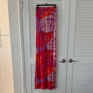 Manuhealii Pink and Red Maxi Dress with slit, elastic waist